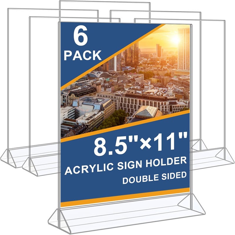 Seencool Acrylic Sign Holder 8.5 x 11 Vertical Double-Sided Flyer Display Stands, Plastic Table Menu Stand, Clear Picture Paper Frames for Office Home Store Restaurant 6Pack - Image 1